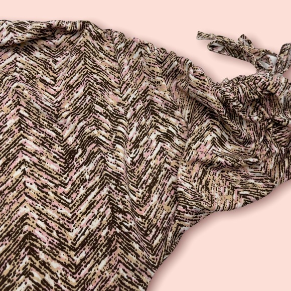 ELLEN TRACY|Boat Neck Herringbone print 3/4 sleeve midi dress w/ruch/tie sleeves - Picture 12 of 14